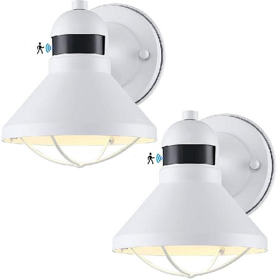 LONEDRUID 2 Pack Motion Sensor Outdoor LED Wall Light Dusk to Dawn Exterior Sconce Lighting Fixture Waterproof Wall Mount Barn Lamp Black Outside