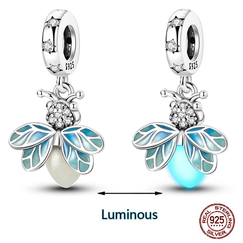 Shining Luminous Firefly Charms Copper Bulb Octopus Jellyfish Bee Fit Dangle Original Bracelets Glow Beads Women Diy Jewelry