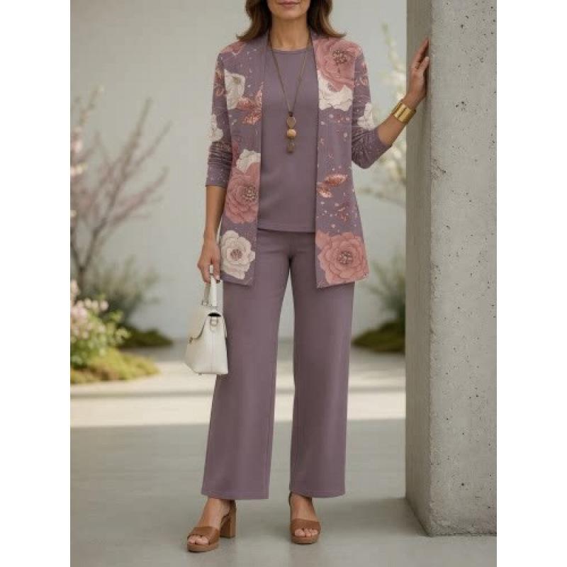 1-Piece Women's Set, Spot 1D Digital Printed Cardigan Jacket with Tank Top and Elegant Casual Pants