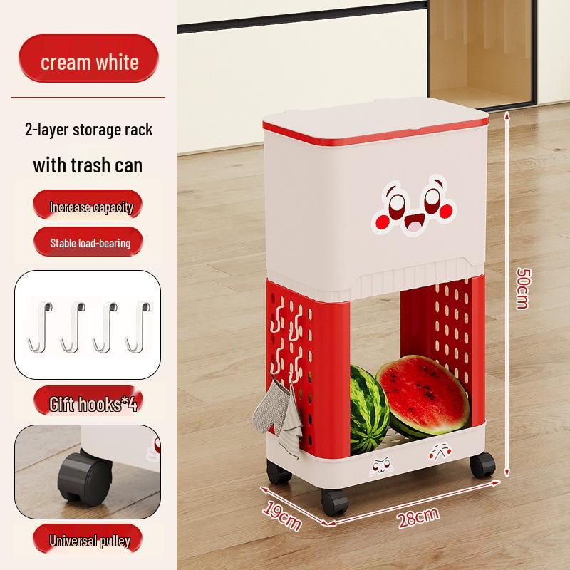 Multi-Layer Kitchen Trash Can & Snack Storage Rack with Lid & Wheels