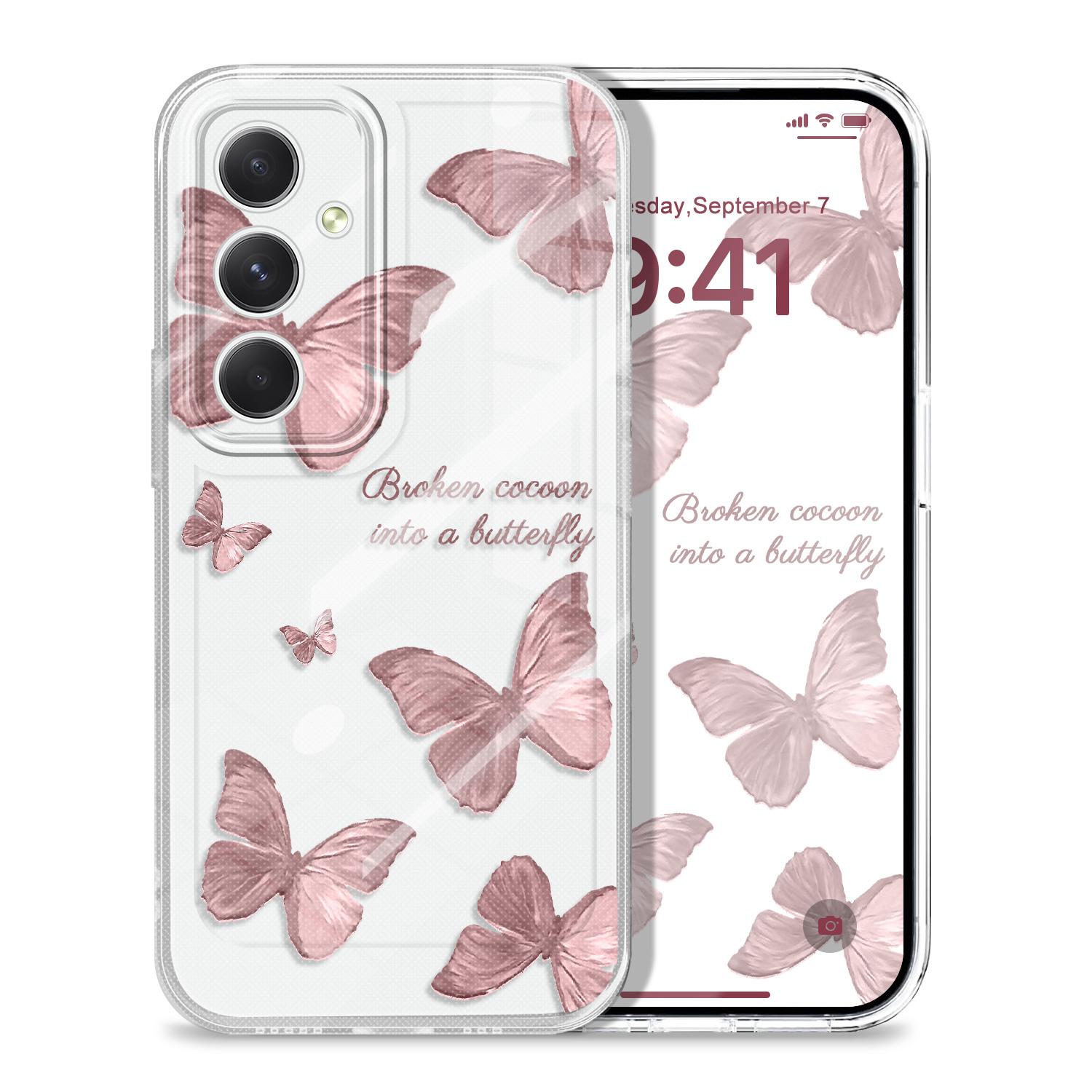 

Retro Butterfly Transparent Phone Case For Samsung Galaxy A73 A72 A54 A53 A52 A34 A33 A24 A23 A14 A13 A12 A04S A03 TPU Cover Samsung A52 прозрачный