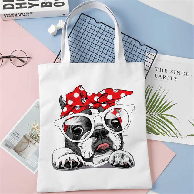 Bulldog francez Frenchies Geantă de cumpărături imprimată pentru femei Geantă de plajă de călătorie Geantă de reciclare Geantă de cumpărături pentru femei Geantă de umăr ecologică pentru femei