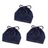 COLORFUL CANDY STYLE Drawstring Lunch Bags, Medium Gusset (with Name Tag), Water-Repellent, No-Iron, Deep Navy, Set of 3, for Girls and Boys, Stylish