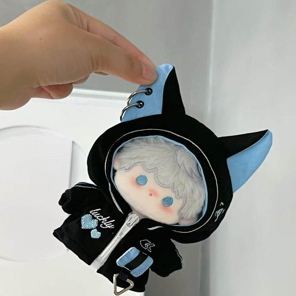 AXLUCE Plush Clothes Cat Ear Cyberpunk Hoodie Plush Toy Clothes 10cm Doll - - - - - - (Light Blue)