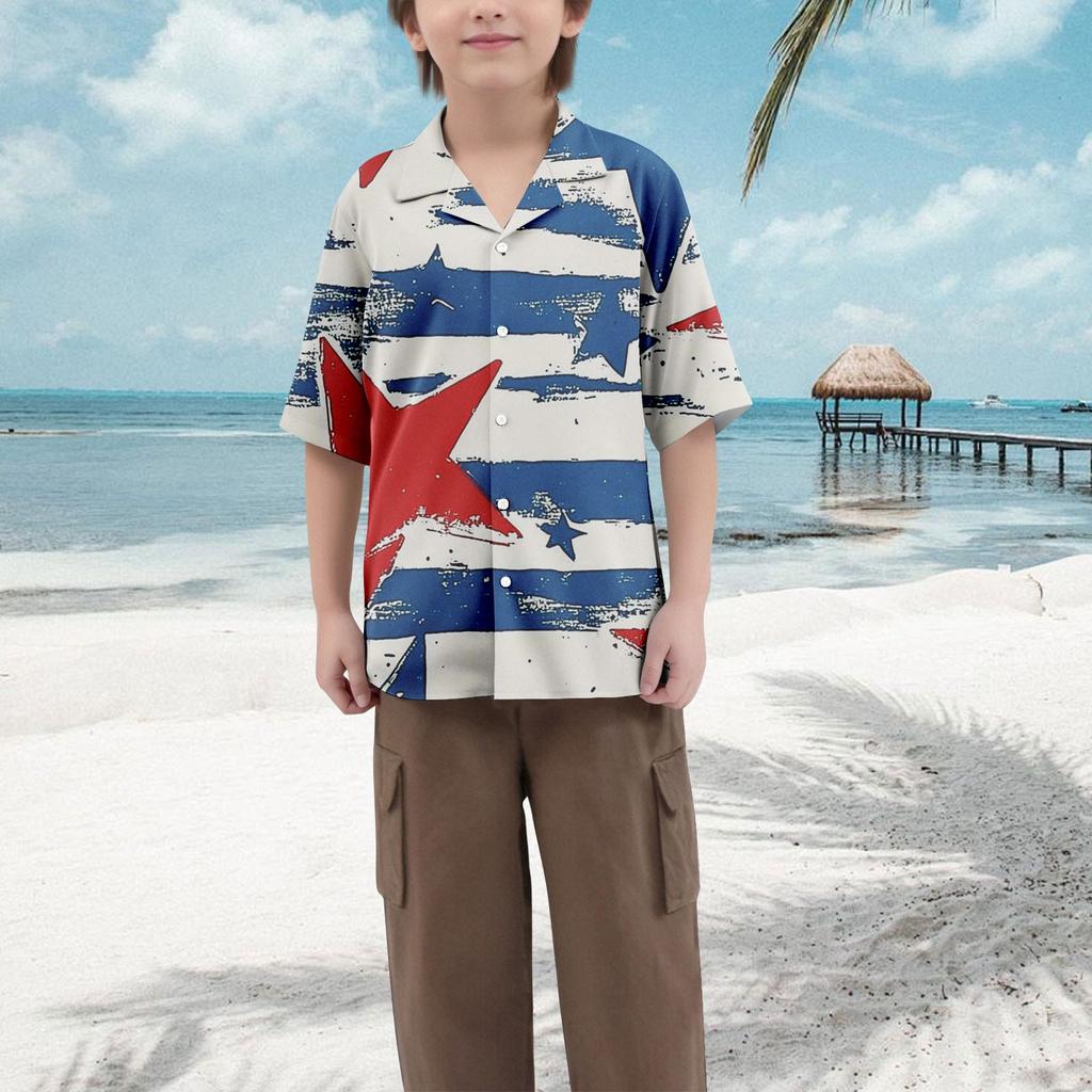Lässiges lockeres Kurzarmhemd für Jungen mit modischem bedrucktem Hemd-Top