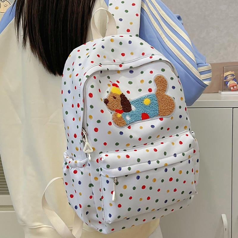 Korean Version Of Large Capacity Backpack Color Polka Dot Student Backpack Casual Trend Computer Bag