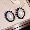 Korean simple and versatile geometric oval full diamond pearl earrings women's temperament shiny crystal stud earrings ear jewelry