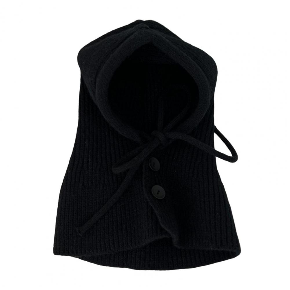 

Женская зимняя шапка-балаклава, толстая теплая вязаная застежка на пуговицы, ветрозащитный велосипедный головной убор, регулируемый, для путешествий на открытом воздухе чёрный