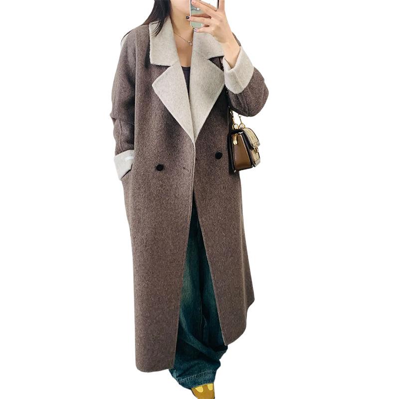 Double-sided cashmere coat large lapel new woolen coat long commuter cashmere coat