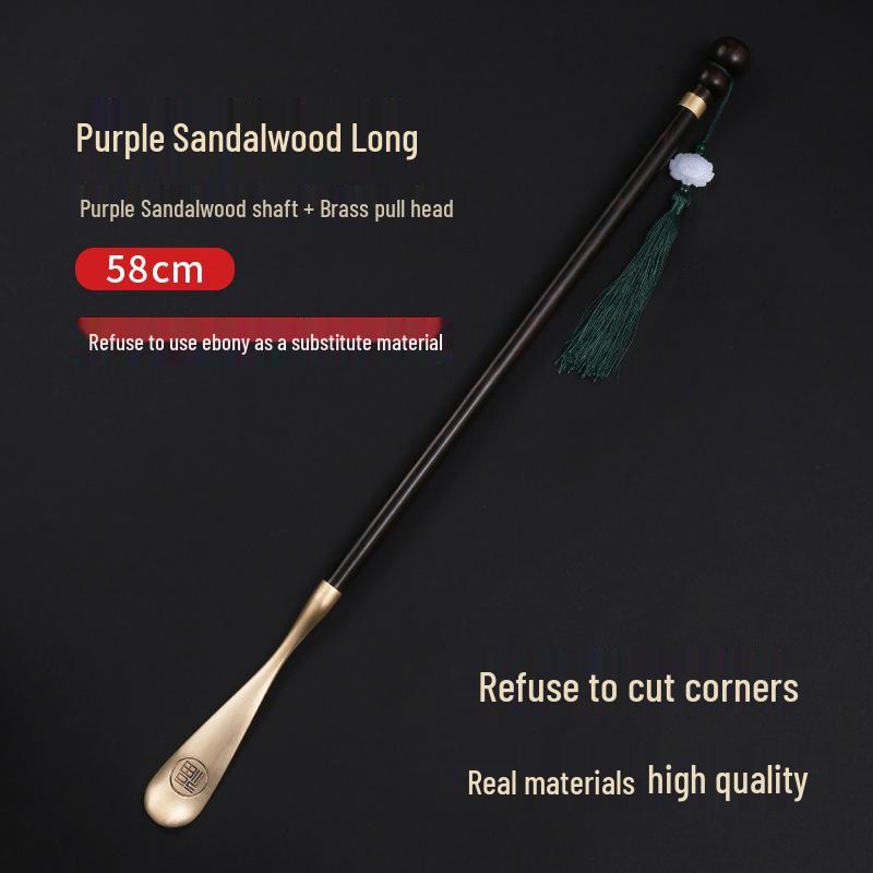 Pterocarpus Santalinus Premium Brass Shoehorn with Long Handle - Easy Lift for Pregnant Women