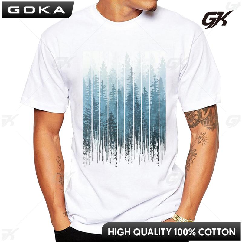 New Arrival Casual Fashion Grunge Dripping Turquoise Misty Forest Print Men TShirt Short Sleeve ONeck Tops Hipster Tee S