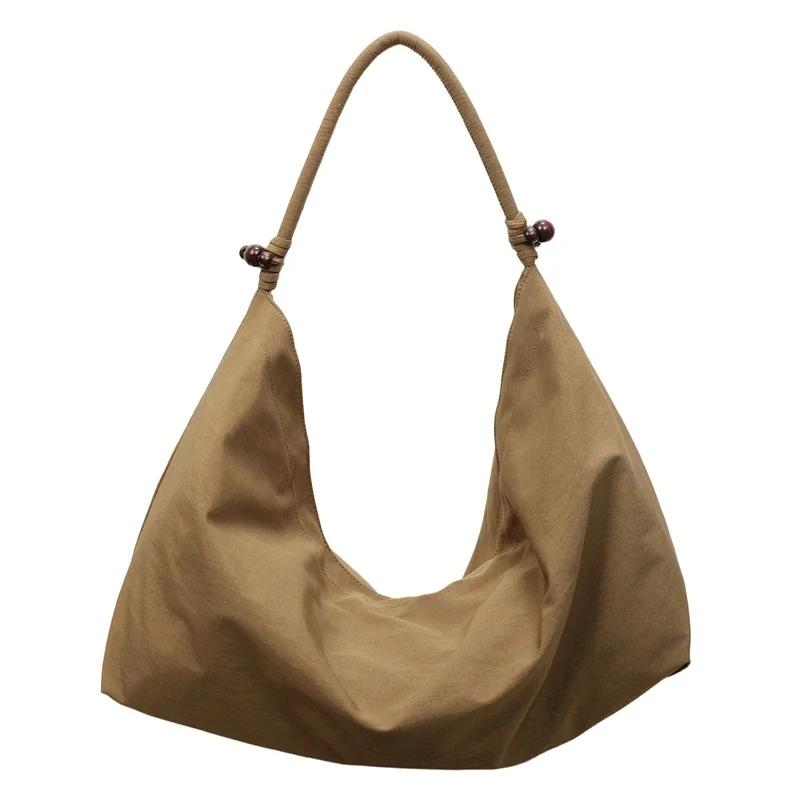 Solid Color Nylon Large Capacity Shoulder Bags 2026 High Quality Retro Bags for Women Commuting Sewing Thread Casual Tote Bags