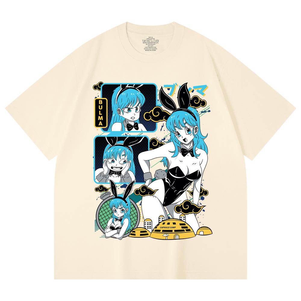 230 Gsm 100% Cotton Dragon Ball V9 Bulma Print Unisex Heavy Cotton T Shirt XS абрикосовый