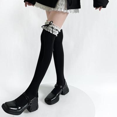 Süße Mädchen Lange Socken Strümpfe Damen Bandage Schleife Kniehohe Socken Oberschenkelhohe Strümpfe Lolita Spitze Rüschen Socken Strumpf