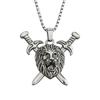 Retro Stainless Steel Lion Head Sword Pendant Necklace - European & American Hip Hop Style