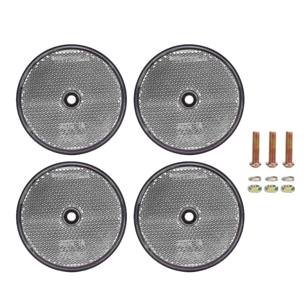 4Pcs Safety Reflectors Red Round 72mm Dia with Screw for Mailboxes Driveway Tunnels Post Cars Trailer White