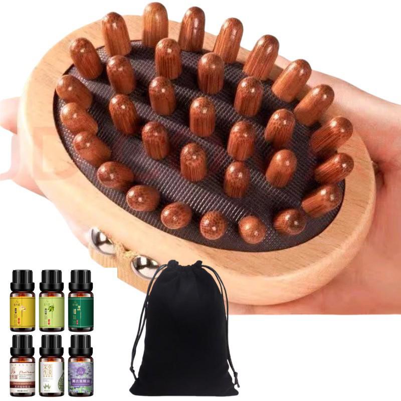 Golden Sandalwood Massage Comb 4-in-1: Meridian Comb, Gua Sha Tool, Scalp Massager.