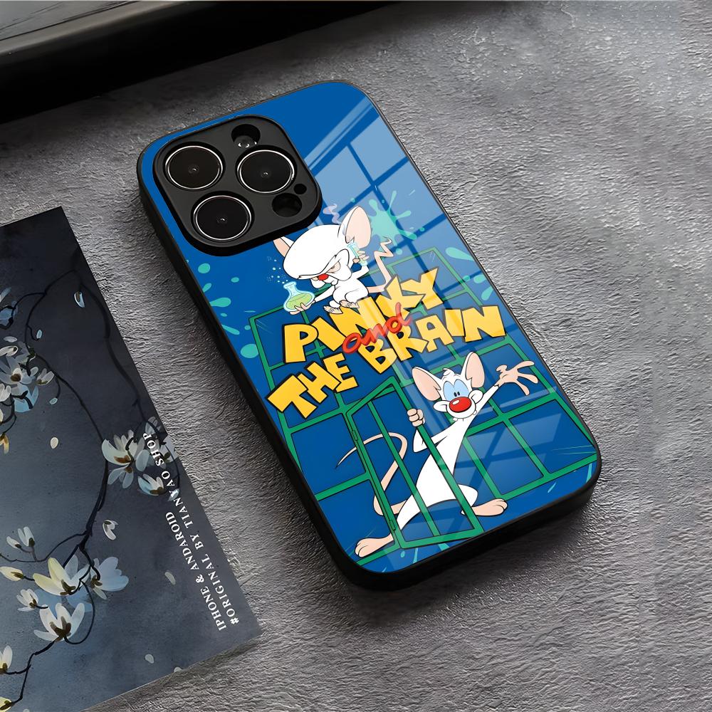 

Чехол для телефона P-Pinkys And T-The B-Brains для iPhone 17 Air 16 E Pro Max 15 14 13 Mini 12 Pro 11 Max Plus Черная стеклянная крышка iPhone 11ProMax