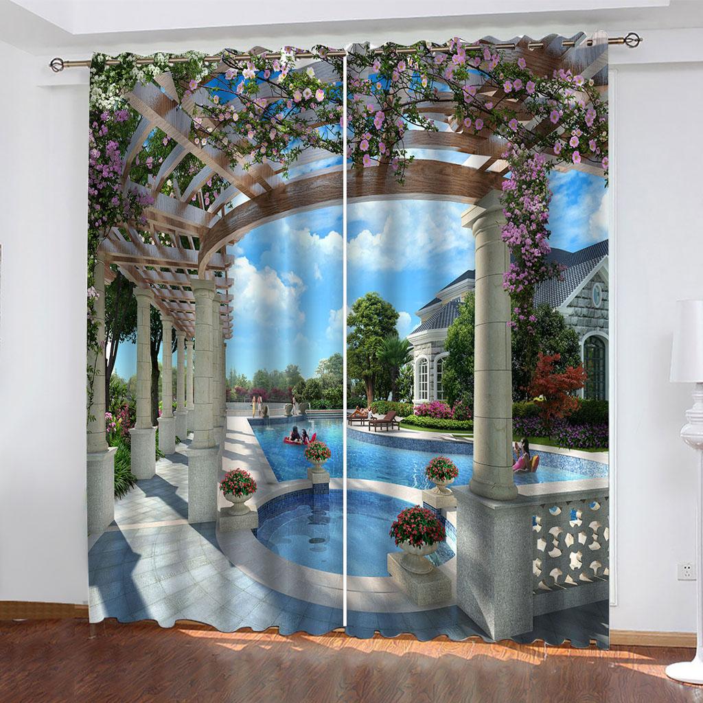 

Непрозрачные шторы 3D Blue Pool Swimmer Pattern Window Drape Blackout Grommet Top Window Treatment For Bedroom Living Room 70Wx160Hcmx2&Grommet Top