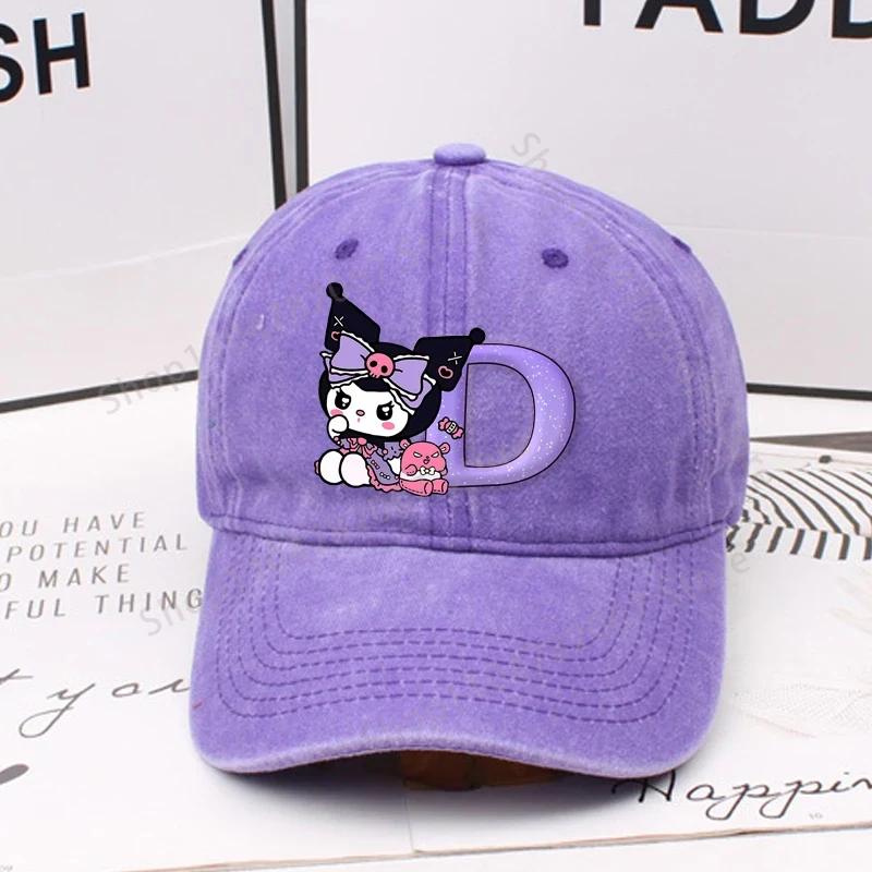 Kuromi Letter A-Z Baseball Cap for Women Sanrios Summer Adjustable Sun Hat Anime Cute Retro Sunbonnet Adult Headgear Kids Gifts