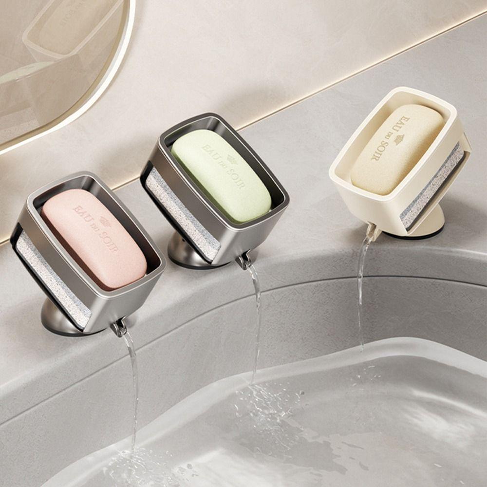 with Sponge Portable Soap Dish Self-Draining Laundry Soap Case Suction Cup Soap Holder  Kitchen