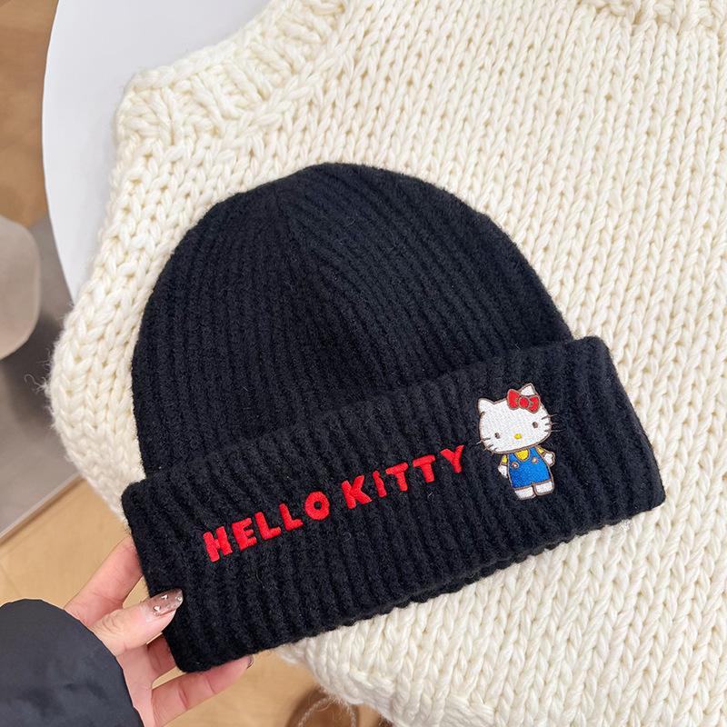 

Winter New Cute Cartoon Embroidered Knitted Hat Warm and Thickened Double Layer Wool Ear Protection Hood one size
