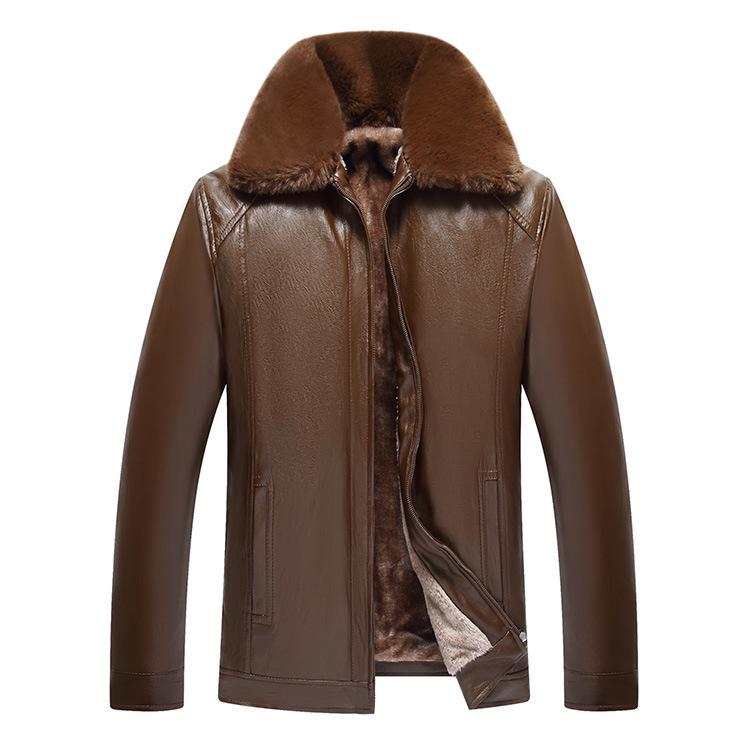 New Men's Leather Jacket Winter Thickened Casual Lapel Zipper Men's Middle-aged Leather Jacket for Men