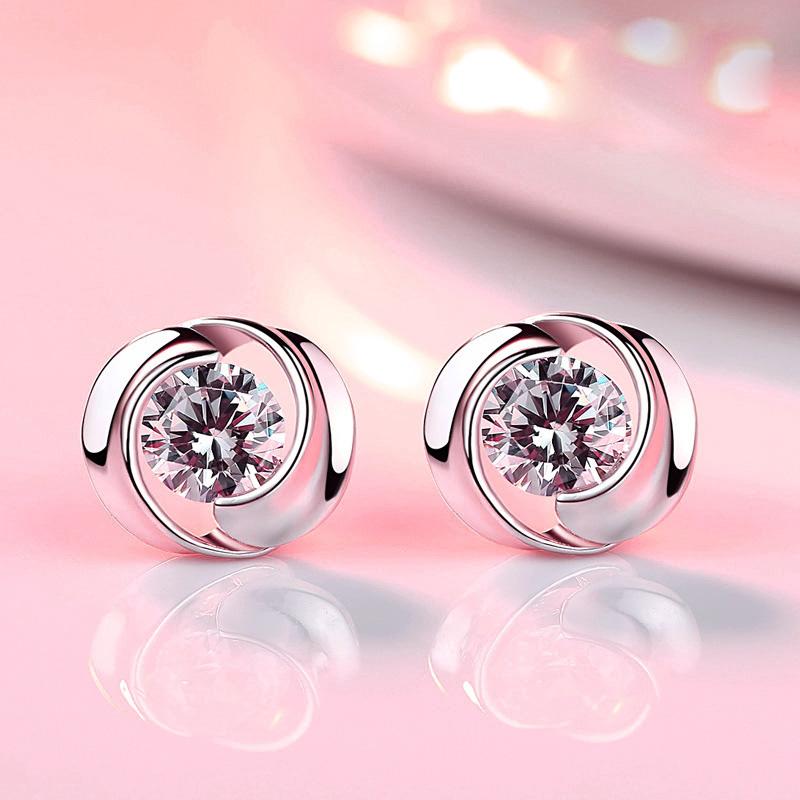 Huitan Boucles d'oreilles simples en alliage de zinc couleur avec zircone cubique rondes, discrètes, pour mariage, boucles d'oreilles pour femmes, cadeau pour fille fantaisie, zircon tendance