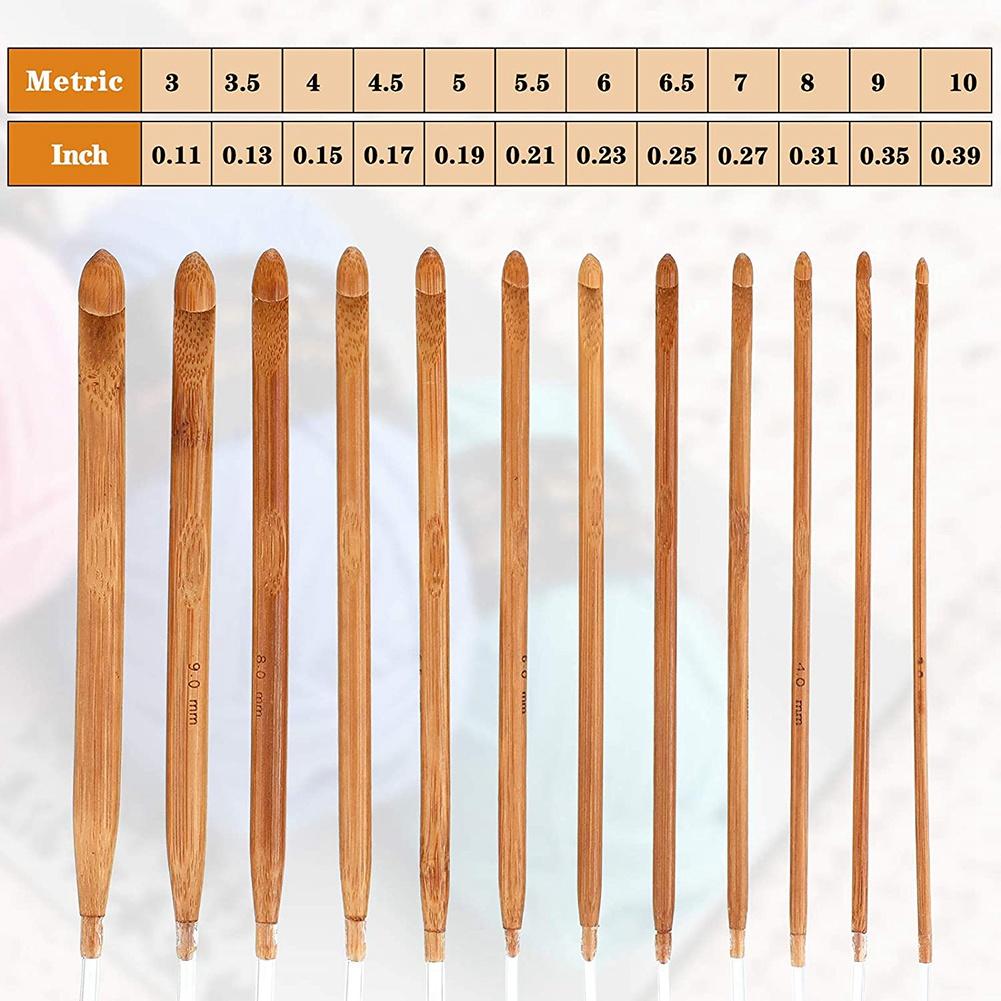 M-Modern-23 Pieces Tunisian Crochet Hooks Set 3-10 Mm Cable Bamboo Knitting Needle With Bead Carbonized Bamboo Needle Hook 2-8Mm