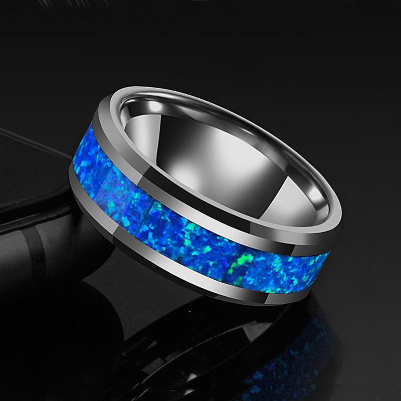 

Luxury Blue Fire Opal Stainless Steel Rings Never Fade Engagement Ring Men s Wedding Jewelry 13