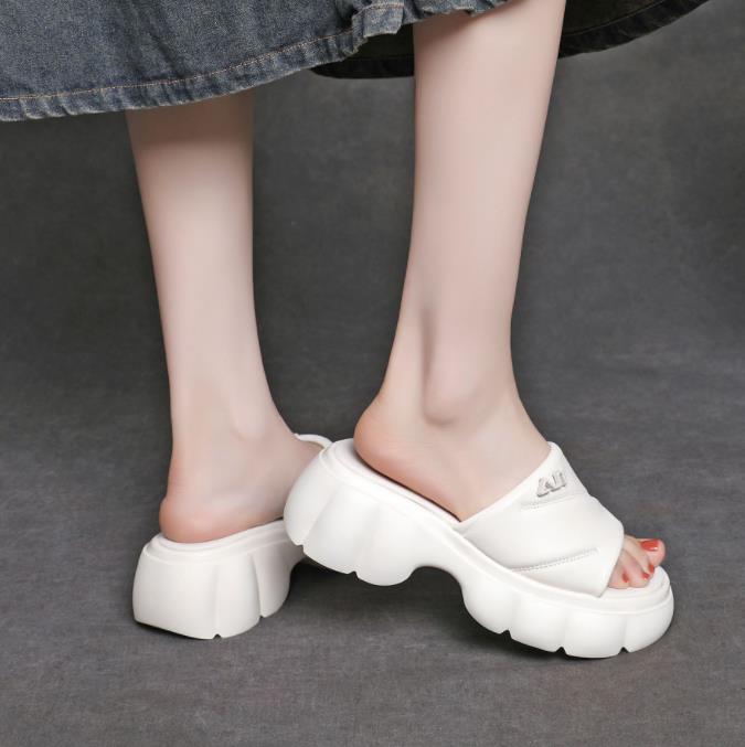 Moda 5cm Morbide Vera Pelle Estive Leggere Mocassini Pantofola Ben Aderenti Open Toe Accoglienti Comode Sagomate Sandali Scarpe