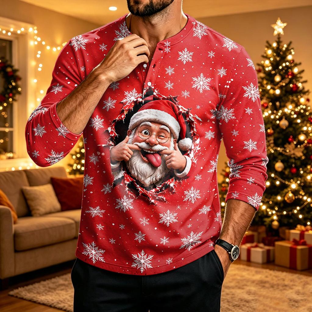 Men's Christmas Printed Long Sleeve Shirt