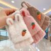 Cute Kids Gloves Winter Warm Faux Fur Knit Boy Girl Children Glove Cartoon Half Finger Flip Cover Outdoor Mittens 3-7Y