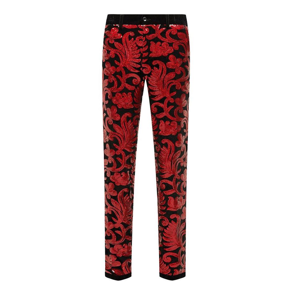 PYJTRL Mens Fashion Shiny Sequin Floral Pattern Pants Expandable Waist Trousers