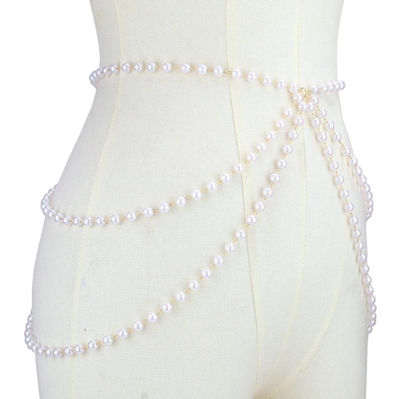 Mehrschichtige Kunstperlen Bauchkette Accessoire Damenschmuck Trendige Körperkette Ideal für Hochzeiten und den täglichen Gebrauch