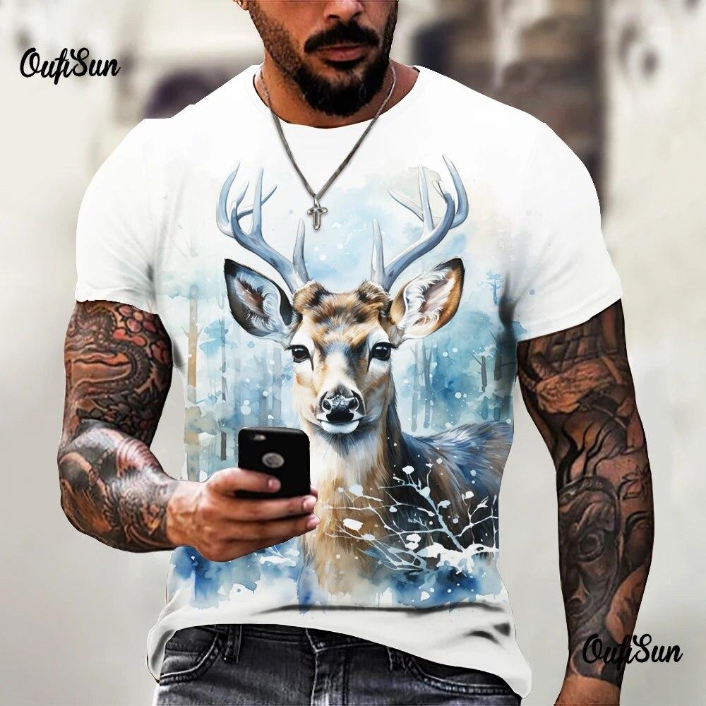 

Винтажная летняя футболка с короткими рукавами и 3d принтом лося, мужской повседневный пуловер с круглым вырезом, мужская футболка большого размера, одежда 6XL