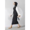 Women's Self Belted Loose Sleeve Black Hijab Dress