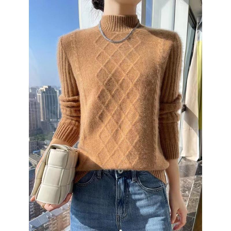 New semi-turtleneck women's fashion thickened knitted twisted pullover bottoming shirt loose and versatile sweater