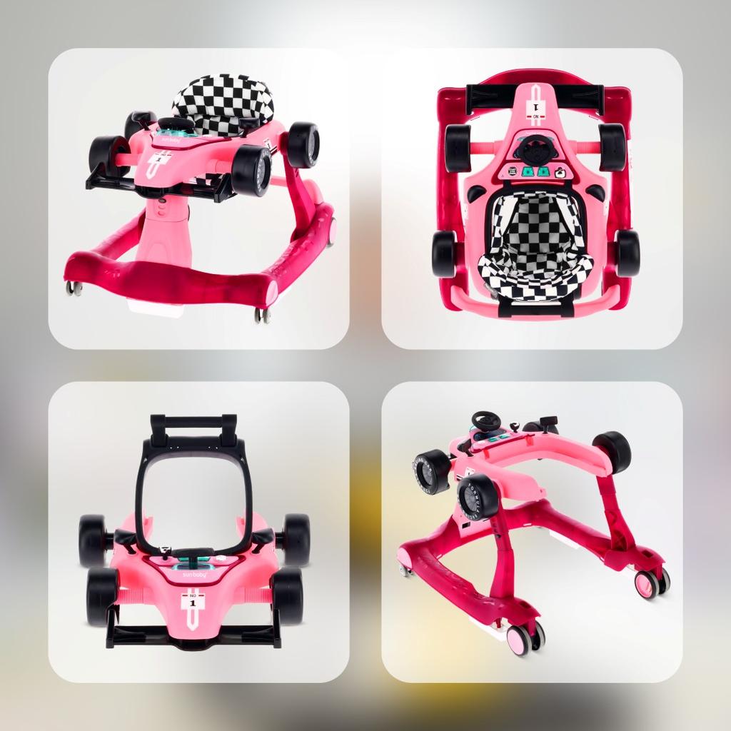 Caminador Interactivo Andador Empujador Coche de Carreras Fórmula 1 3en1 Rosa