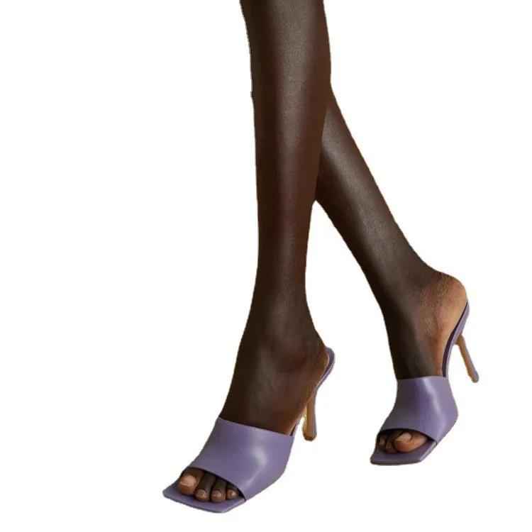 Platforma pro design značky Průhledné pantofle Dámské sandály na vysokém podpatku Luxusní design Pantofle Čtvercová špička Bílé boty Sandalias Mujer