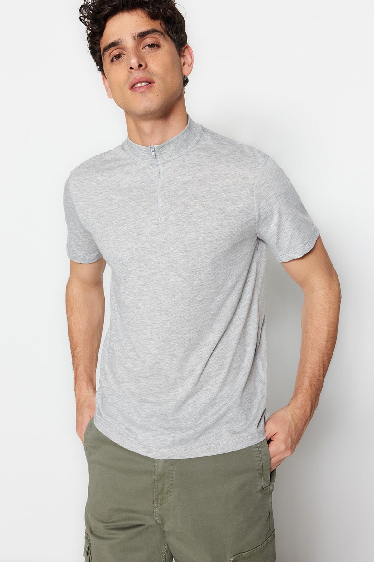 

Темно-синяя мужская футболка с воротником на молнии TMNSS20TS0016