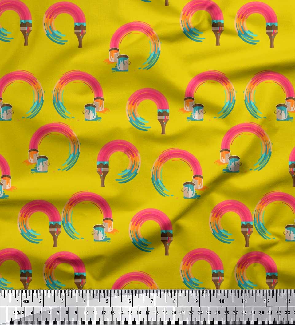 

Тканина Soimoi Red, японський креп-сатин, кисть, абстрактний принт, тканина на метр 42 дюйма 42 Inch Wide - Poly Crepe жовтий