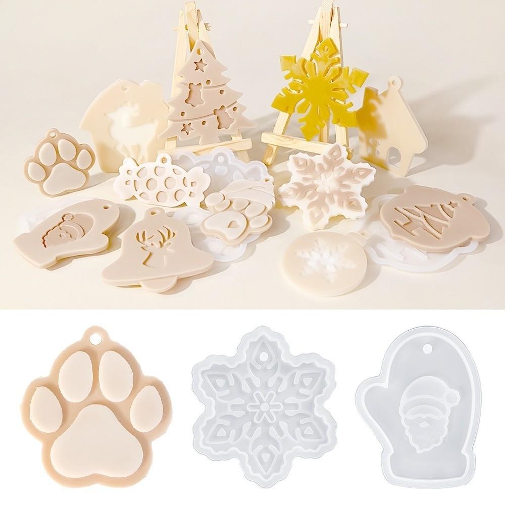 With Hole Christmas Resin Mold 12 Styles Snowflake Silicone Molds Santa Claus Resin Crafts DIY Jewelry Making Hanging Tags