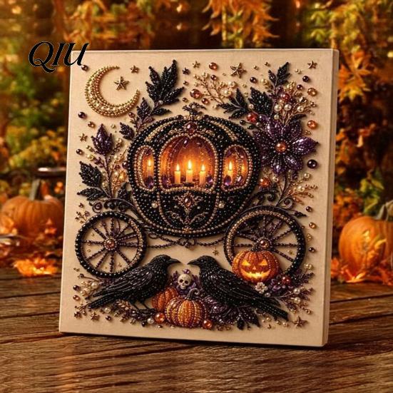 Artistic Stress Relieving Hobbies Halloween Faux Pearl Art Kit, Pumpkin Ghost DIY Painting Handmade Wall Hanging Pictures 3D Bead Craft Set