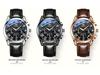 Oulishi Men's Waterproof Luminous Chronograph Quartz Watch with Three-Eye, Six-Hand Design.
