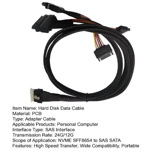 80CM Slim SAS SFF-8654 8i to 2xSFF-8639 NVMe U.2 SSD Adapter Cable High Speed