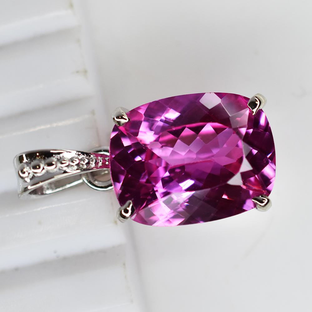 21 Ct Pink Ruby Natural Cushion Gemstone Pendant 925 Sterling Silver