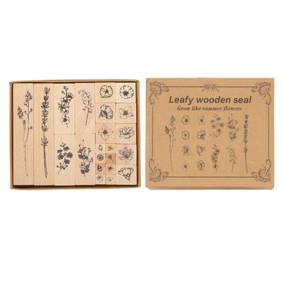 22 Stück Holzstempelset Pflanzenmuster DIY Holzmontiertes Stempelset für Basteln Briefe Journale