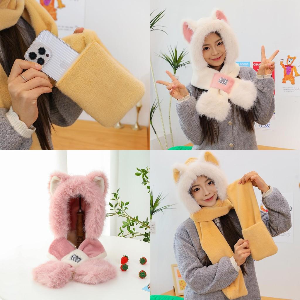 Cute Plush Bear Winter Hat And Scarf Set For Men And Women Soft Cozy Warmth