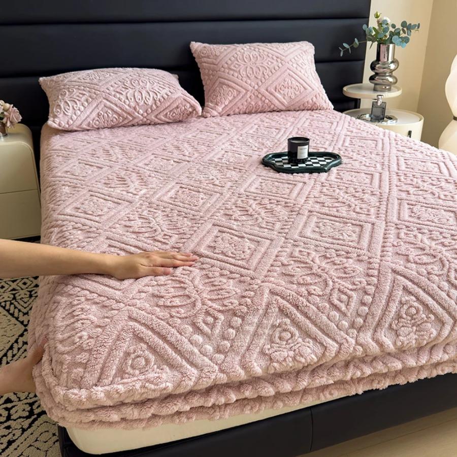 Home Milk Velvet Bed Sheet/Single/Super Single/Large/Extra Large Warm Soft Bed Sheet Mattress for Autumn Winter Home Furnishings 90x200cm розовый